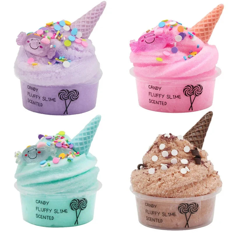 DIY Slime Set Toys for Kids Non Ice Cream Cone Sticky Cloud Slimes Scented Relieve Pressure Rainbow Charms Clay Party Gifts