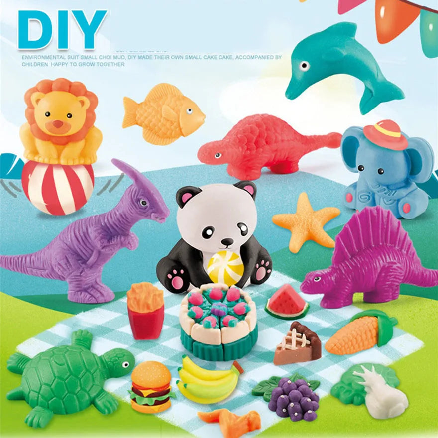 Playdough Dinosaur World Play Dough Set Plasticine Mold Animal Ocean Modeling Clay Kit Slime Toys Set DIY Kid Cutter Mould